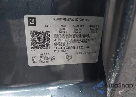 2019 Chevrolet Silverado 1500 Custom Trail Boss from USA, damaged, VIN 1GCRYCEF0KZ321470